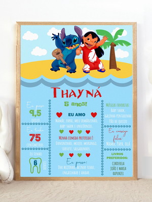 Quadro de aniversário lilo e stitch arte digital