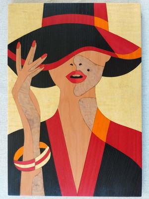 Quadro em marchetaria - mulher elegante - 02