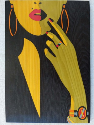 Quadro em marchetaria - mulher elegante - 03