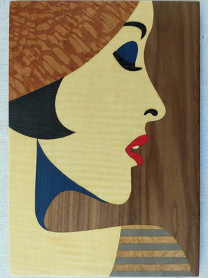 Quadro em marchetaria - mulher elegante - 04