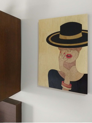 Quadro em marchetaria - mulher elegante -15