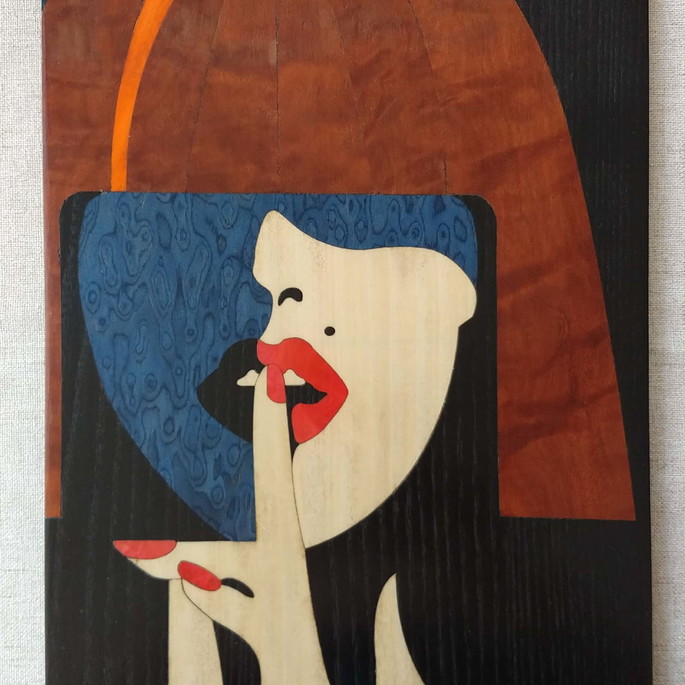 Imagem 2 - Quadro em Marchetaria - Mulher Elegante - 01