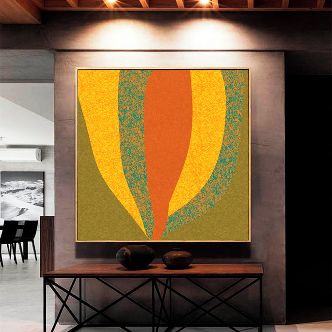 Imagem 2 - Quadro Folhas Abstratas Amarelo Verde Canvas Moldura 60x60