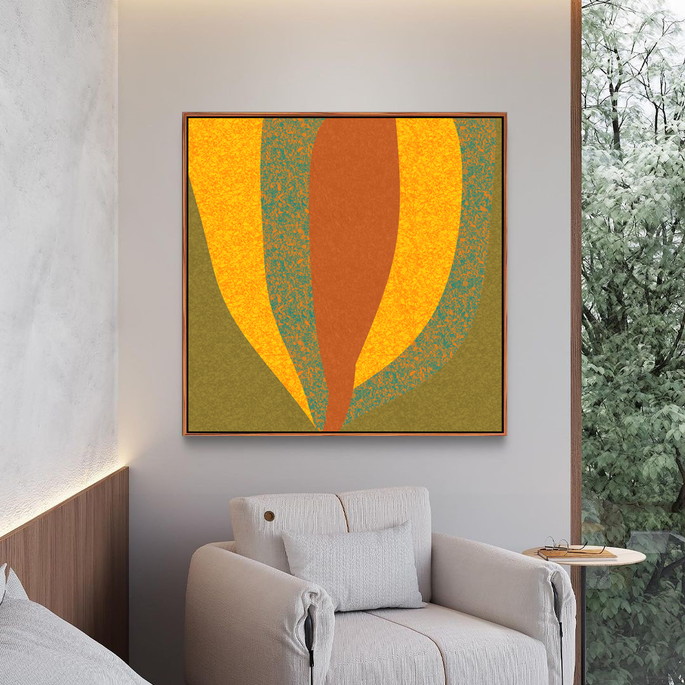 Imagem 3 - Quadro Folhas Abstratas Amarelo Verde Canvas Moldura 60x60