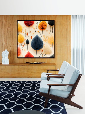 Quadro folhas abstratas coloridas canvas moldura 60x60