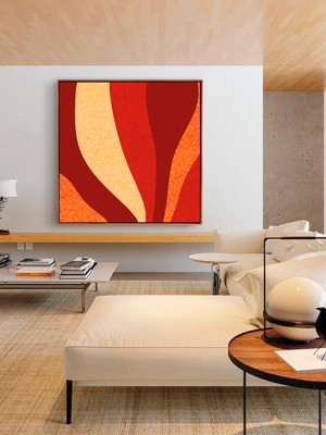 Quadro folhas abstratas vermelho canvas moldura 60x60