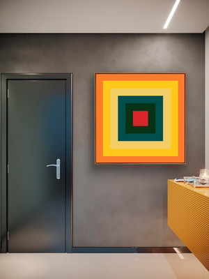 Quadro geométrico amarelo verde canvas moldura 60x60