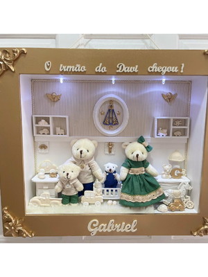 Quadro maternidade amor maior - verde e dourado
