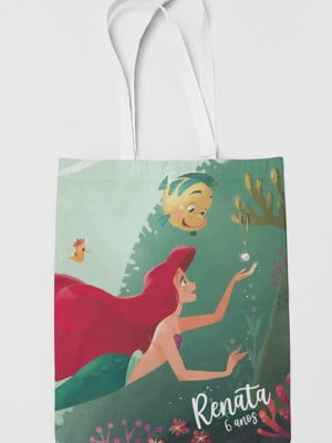 Sacola personalizada festa infantil pequena sereia 40x30cm