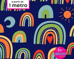 Tecido Tricoline Eva e Eva 100% Algodão Coruja Arco-íris