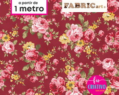 Tecido Tricoline Fabricart 100% Grand Floral Vinho
