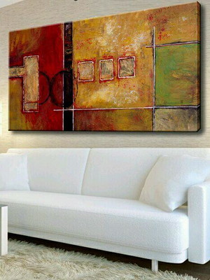 Quadro abstrato geométrico pintado manualmente