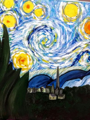 Tela noite estrelada releitura van gogh acrílico