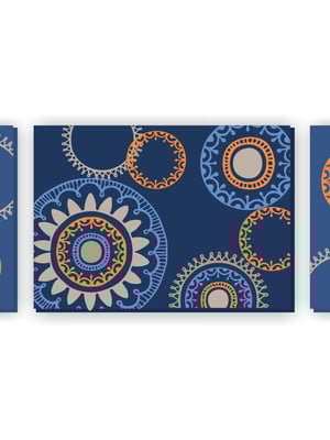 Trio de telas decorativas henna azul/laranja
