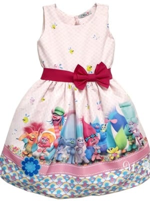 Vestido trolls rosa simples festa temático infantil 1-6